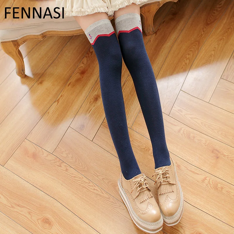 FENNASI Cotton Women Thigh High Stockings Sweet Kawaii Over Knee White Cute Girl Japanese | Женская одежда