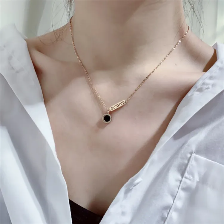 rose gold YUN RUO розовое золото цвет черный корпус Римский номер кулон ожерелье Мода Титановая Сталь Ювелирные изделия женщина подарок на день рождения никогда не выцветает - Окраска металла: rose gold