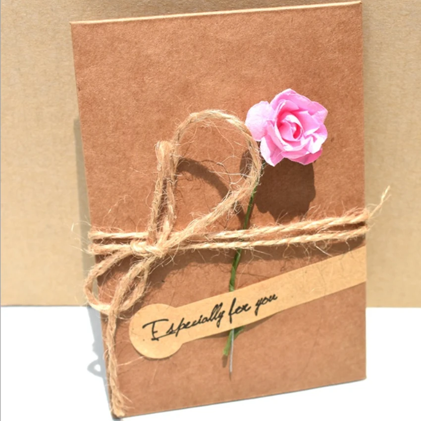 Pink rose 1 упак./лот Винтаж крафт Бумага сушенный цветочный поздравительная открытка с цветочным принтом конверт специально для Вас Подарки Сообщение пригласительная открытка - Цвет: Pink rose