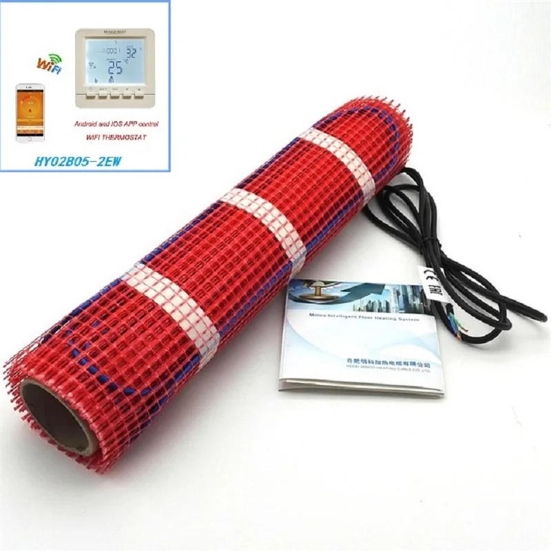 HY02B05-2EW Sets 150 м2 220 Вт/м2 Электрический инфракрасный напольный нагревательный коврик 50 см X 5 м в для теплого пола для ванной комнаты с термостатом - Цвет: HY02B05-2EW Sets