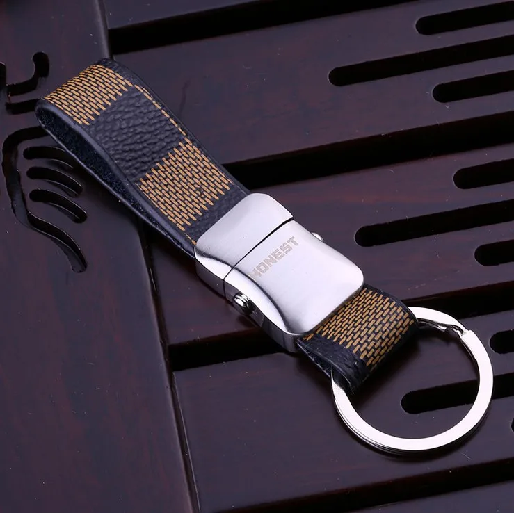 Honest KeyChain, женские и мужские брелки, Классический Кожаный Автомобильный держатель для ключей, Сумка с подвеской, лучший подарок, ювелирные изделия высокого качества - Цвет: Yellow Striped