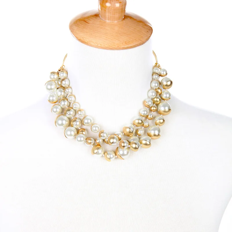 Винтажное массивное ожерелье из бисера элегантное колье искусственного жемчуга