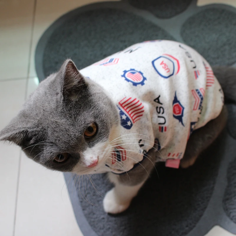 [Магазин MPK] утепленная хлопковая Футболка с узором США мехом под низом для кошек