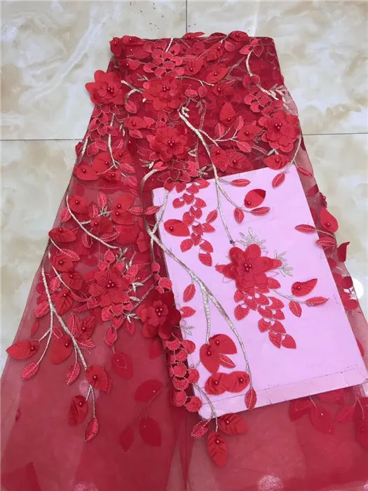 3D цветок тюль кружева ткани африканские бусины фиолетовый Африканский платье из