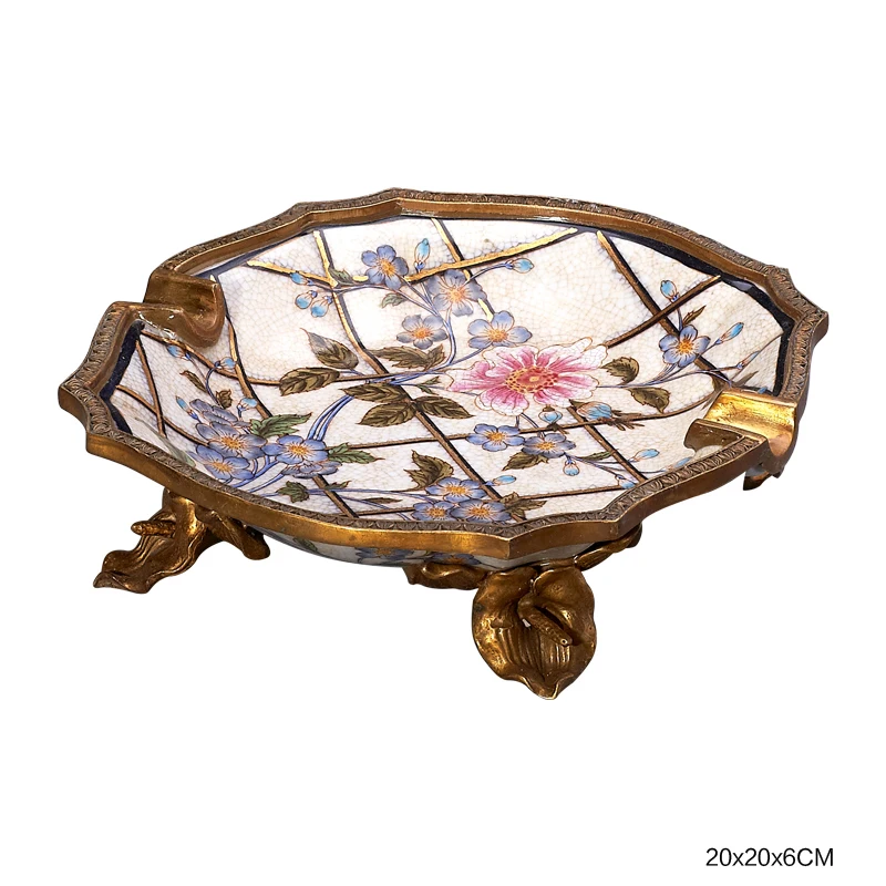 

CIGARLOONG cigar ashtray enamel color European-style ceramic ashtray flower pattern copper carving CE-4320