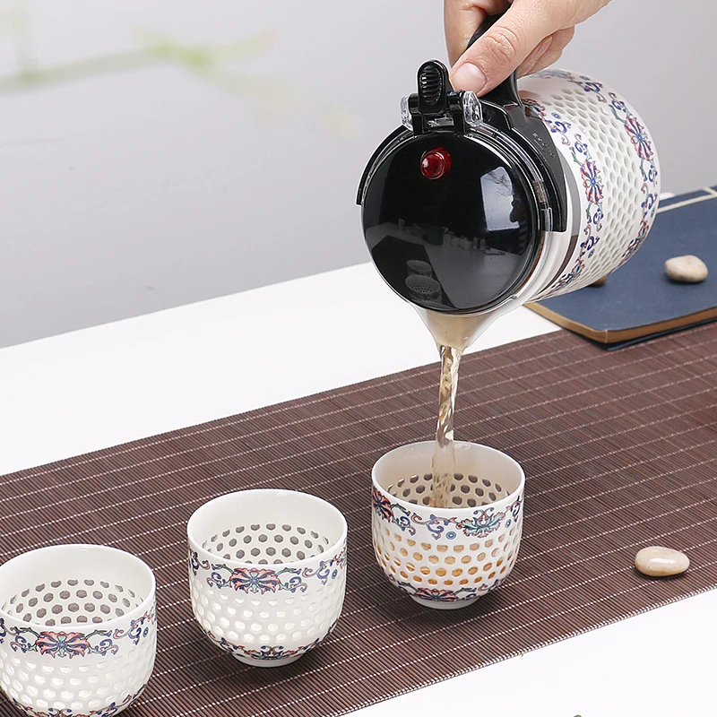 6 шт./лот 100 мл сине белая фарфоровая керамическая чайная чашка с полыми сотами