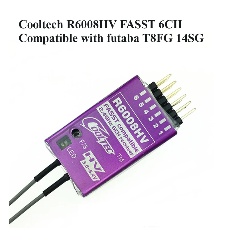 Cooltech R6008HV 6-канальный приемник FASST совместимый с Futaba T8FG 14SG для радиоуправляемого