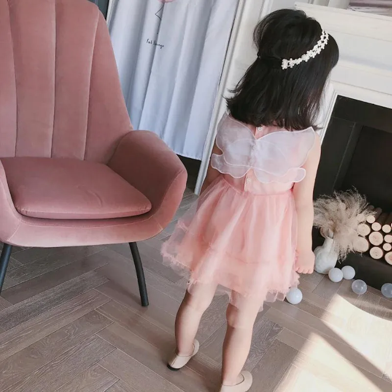 

Summer Toddler Dresses 2019 Fashion Sleeveless Mesh Wing Kids Party Princess Dress Sparkling Ball Gown 2-7Yrs Baby Vest Dress