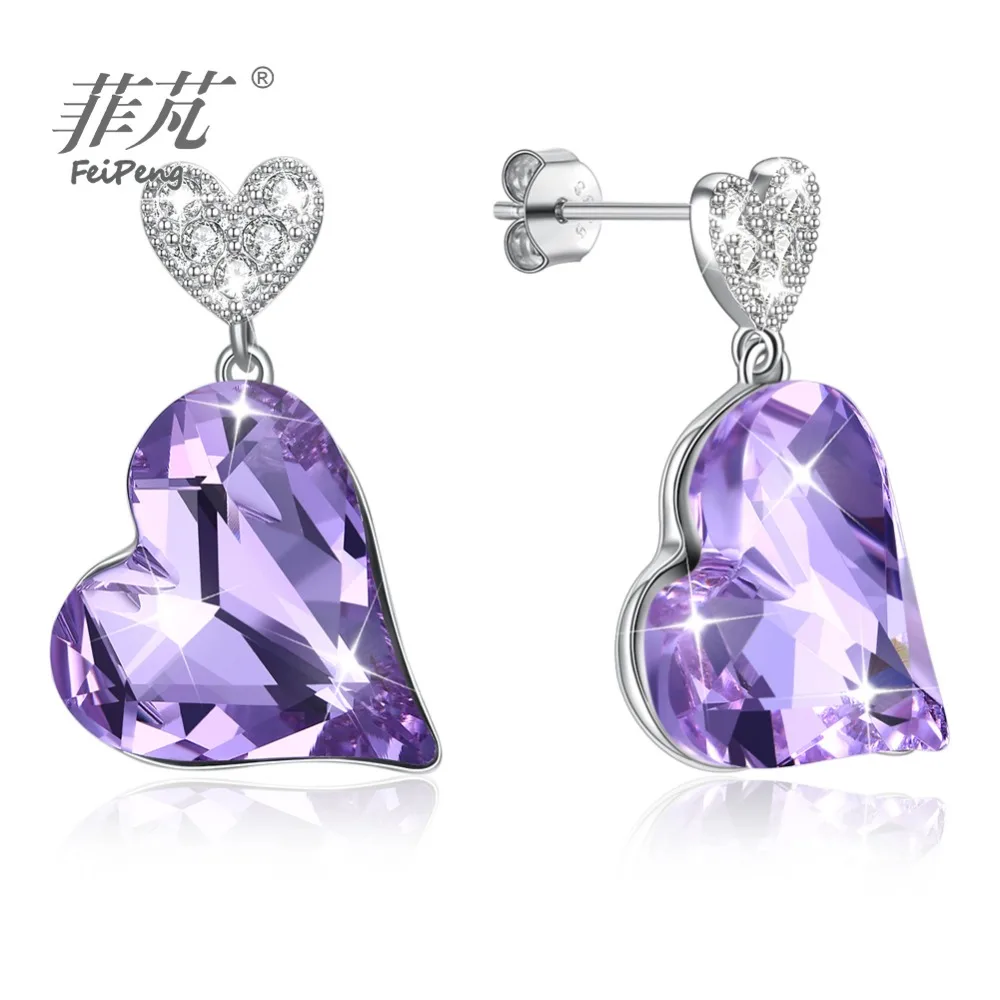 Фиолетовое сердце Кристалл Камень Висячие ювелирные изделия 925 Серебро Белое