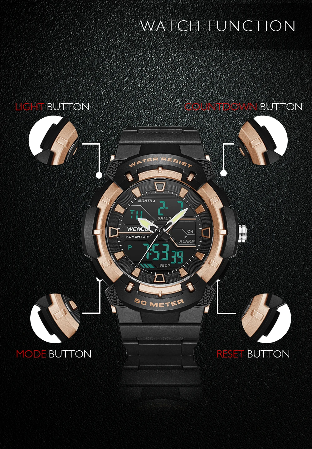WEIDE военные мужские спортивные часы кварцевые часы мужские спортивные цифровые наручные часы армейские часы 50 метров Водонепроницаемость Eloj Hombre