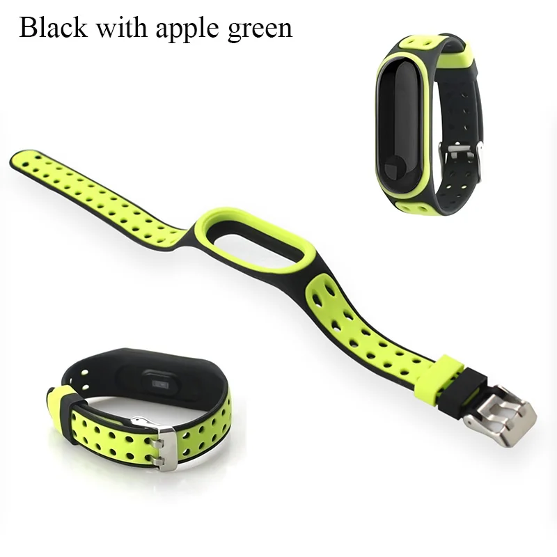 Black apple green Boorui mi 3 ремешок удобный силиконовый mi band 3 ремешок для xiaomi mi band 3 аксессуары с модными цветами и специальной пряжкой - Цвет: Black apple green