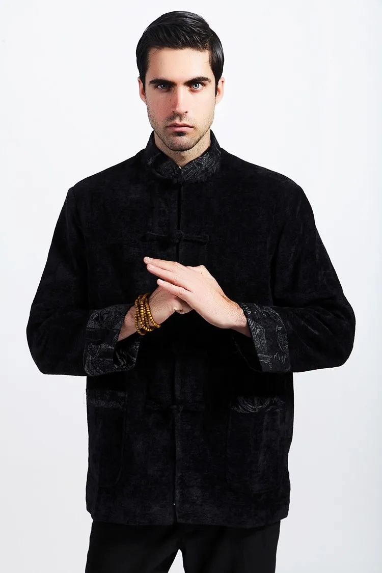 Мужская Вельветовая куртка черная однотонная в китайском стиле Размеры M L XL XXL XXXL