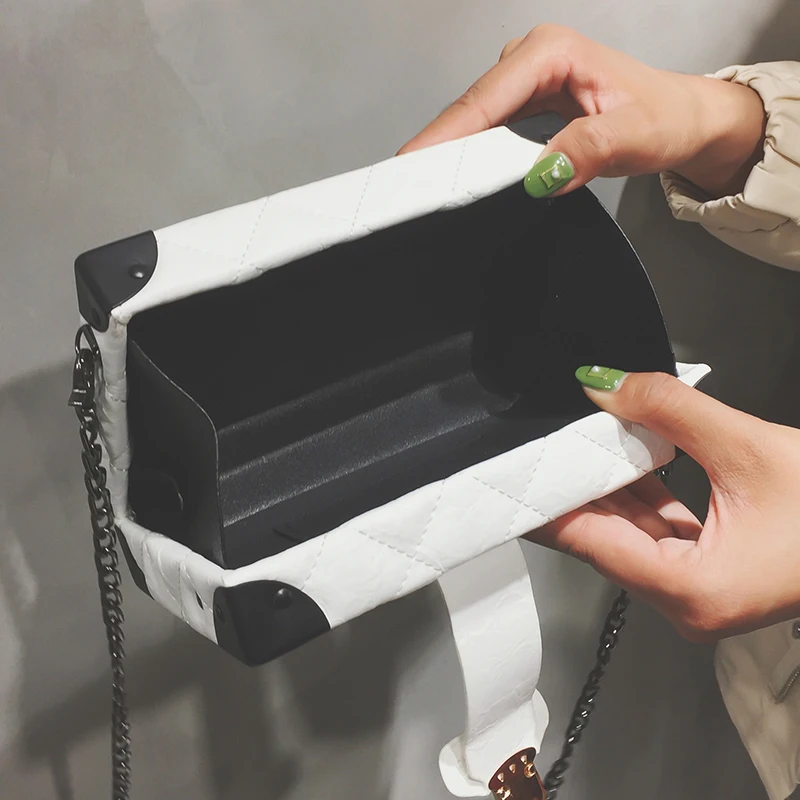 Simple Rhombic Design Buckle Fashion Pu Leather Box Style Women's Clutch Bag Chain Purse Shoulder Handbag Mini Messenger | Багаж и