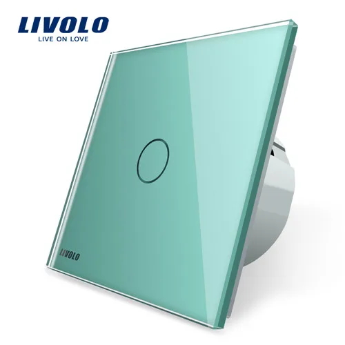 Green Livolo Роскошный настенный сенсорный выключатель Сенсор переключатель, ЕС Стандартный светильник выключатель, выключатель питания, с украшением в виде кристаллов Стекло, 1Gang 1Way переключатель, 220-250, C701-1/2/5 - Цвет: Green