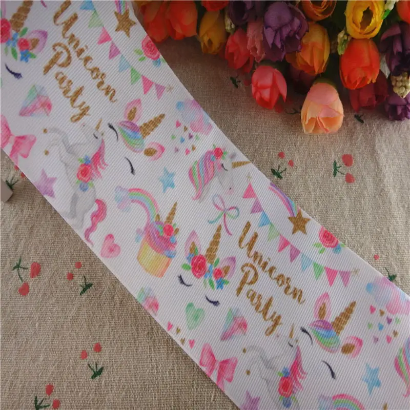 10 Yards Printed Grosgrain Ribbons 3'' 75MM Unicorn Ribbon For Hair Bows DIY Craft Handmade Materials M19042316 | Дом и сад