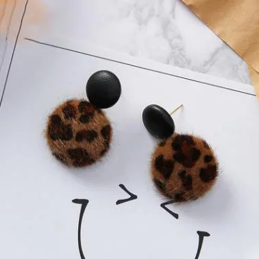 Разноцветные леопардовые норковые модные серьги из кожи Джокер круглая кнопка