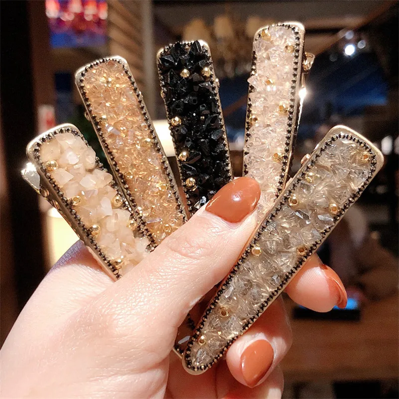 

5 Color New Women Bling Crystal Hair Clips Superior Quality Rhinestone Hairpins Barrette Korean Handmade Girls Hair Accessories