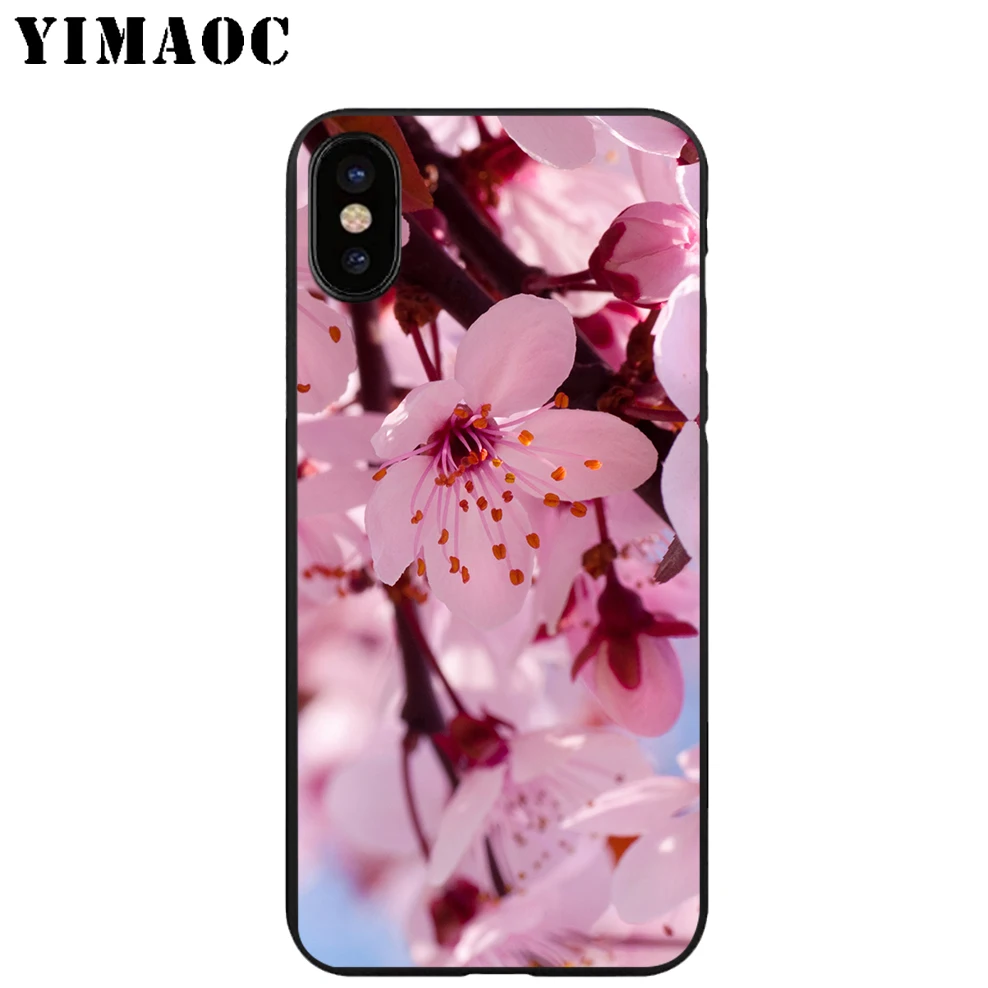 YIMAOC Вишневый цветок Мягкий ТПУ Черный силиконовый чехол для iPhone X или 10 8 7 6 6S Plus 5 5S