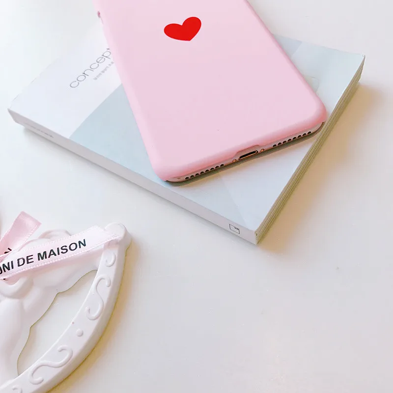 Cute love heart Pink Matte cartoon Hard PC Cover for iPhone 6 6splus 7 7plus 8 8plus coque iphone s Back Capa Fundas |