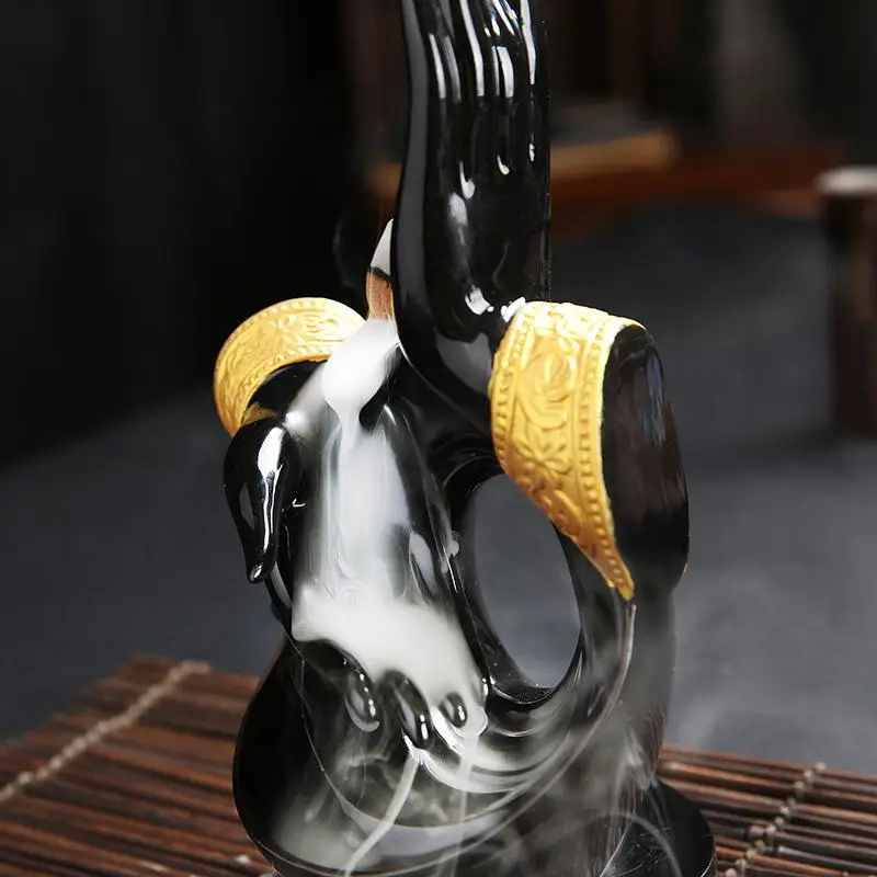 

Ceramic Buddha Hand Style Chinese Backflow Incense Burner Smoke Waterfall Incense Cone Sticks Holder Home Decor +10pcs Cones