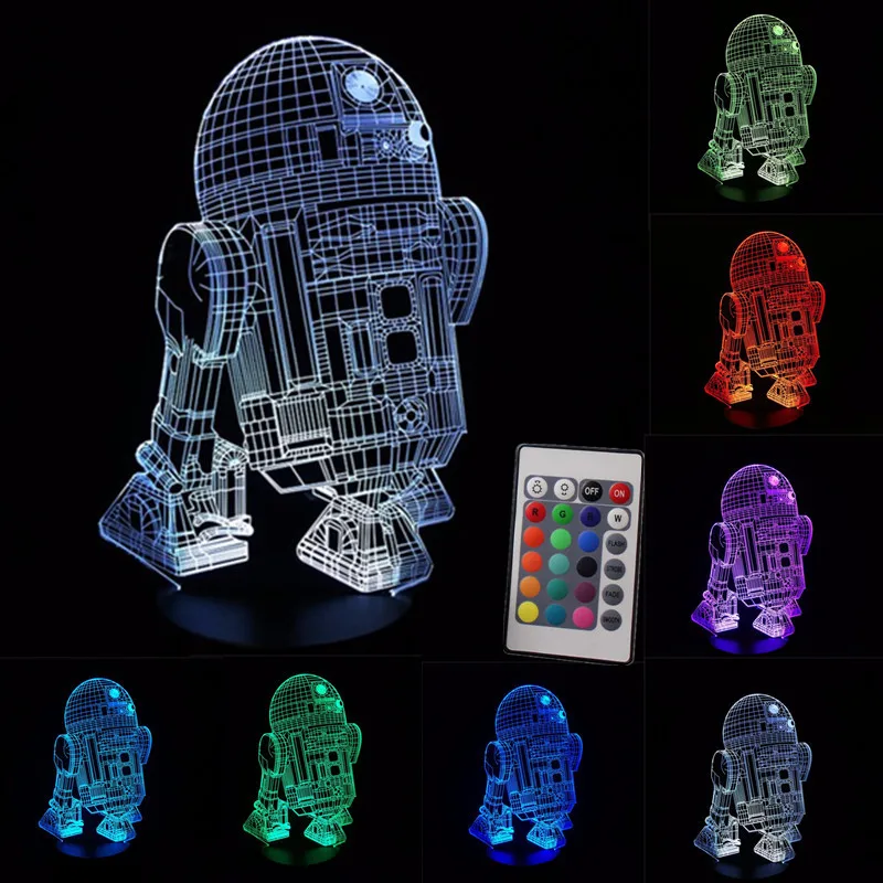 Робот R2D2 Звездные войны 3D визуальный индикатор светодиодный 7 цветов Сенсорный пульт Управление сна Ночная светится в темноте игрушки для подарок на день рождения - Цвет: With remote control