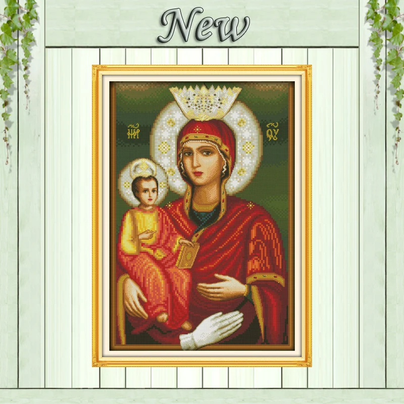 Мадонна ребенок 16 дюймов Иисус христианство рассчитано напечатано на холсте DMC
