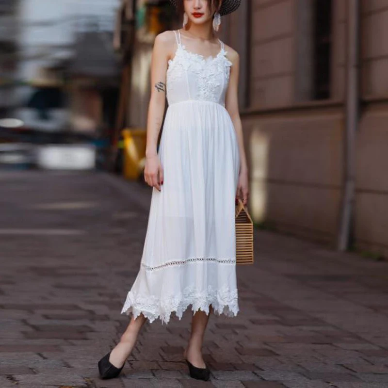 Платье PERHAPS U женское с открытой спиной однотонное белое кружевное пляжное миди