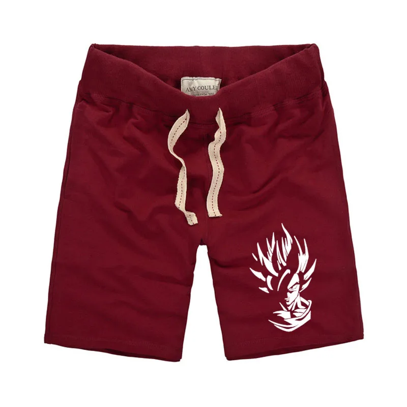 item03 - wine red Летние мужские шорты с принтом Dragon Ball Z, прямые мужские шорты из чистого хлопка, Saiyan, черные короткие штаны - Цвет: item03 - wine red