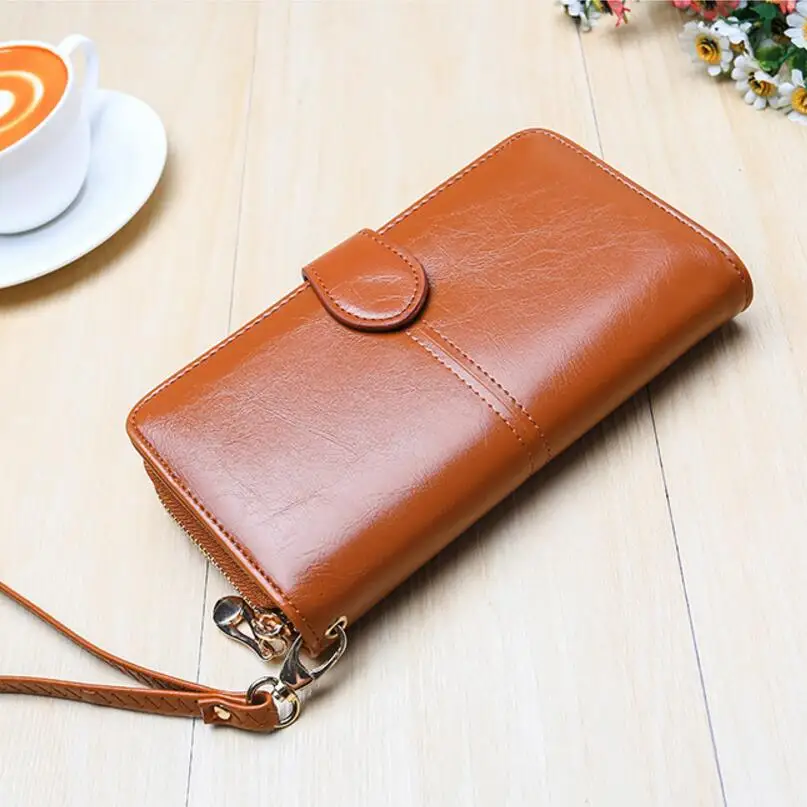 

2019 fashion designer Korean women's wallet grace leather Ladies and large capacity casual wallet grade women cow oil wax purse