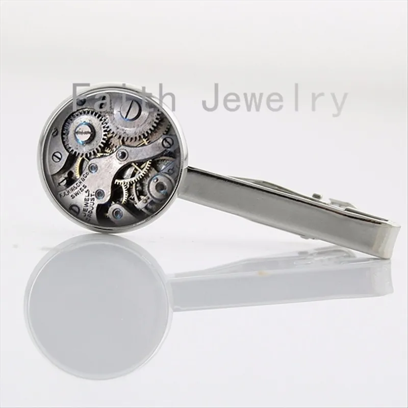 

Mens Hot sale steam punk Clock Image tie clips elegant beautiful nature insect Butterfly Dragonfly Watch art Picture tie bar