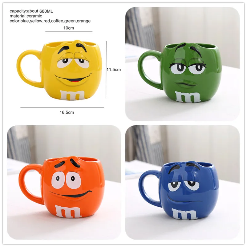M& M кофейные кружки, керамические чашки и кружки, креативные кружки с милым рисунком, посуда для напитков