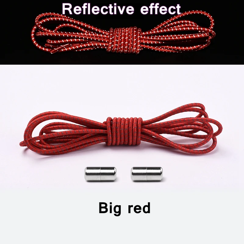 Big red Новые Светоотражающие эластичные шнурки без завязок, шнурки с металлическим наконечником, круглые удобные шнурки с быстрым замком, шнурки для обуви унисекс - Цвет: Big red
