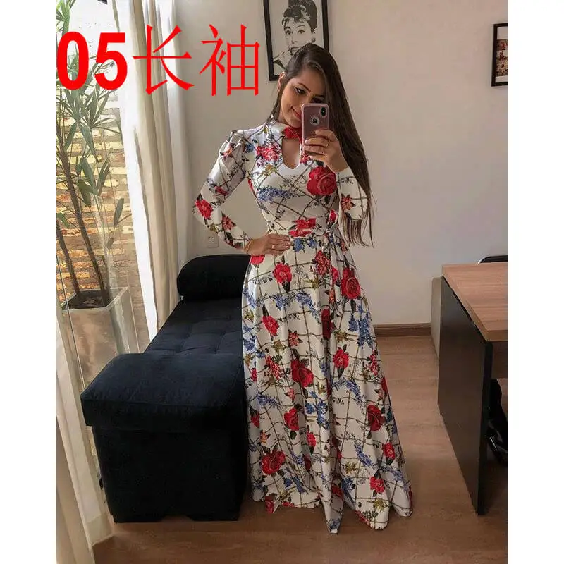 long sleeve 5 По сравнению с Размеры Повседневное Для женщин летнее платье из набивной ткани роковой вечерние платья Для женщин пуловер размера плюс уличная длинное Бандажное Макси платье - Цвет: long sleeve 5