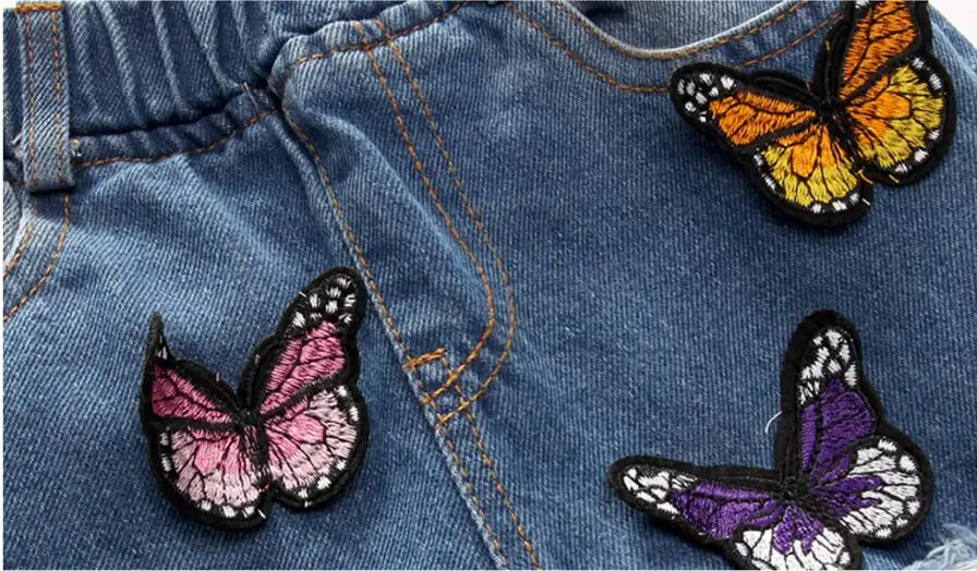 Детские рваные джинсы штаны с вышитыми бабочками От 1 до 5 лет брюки Модная одежда