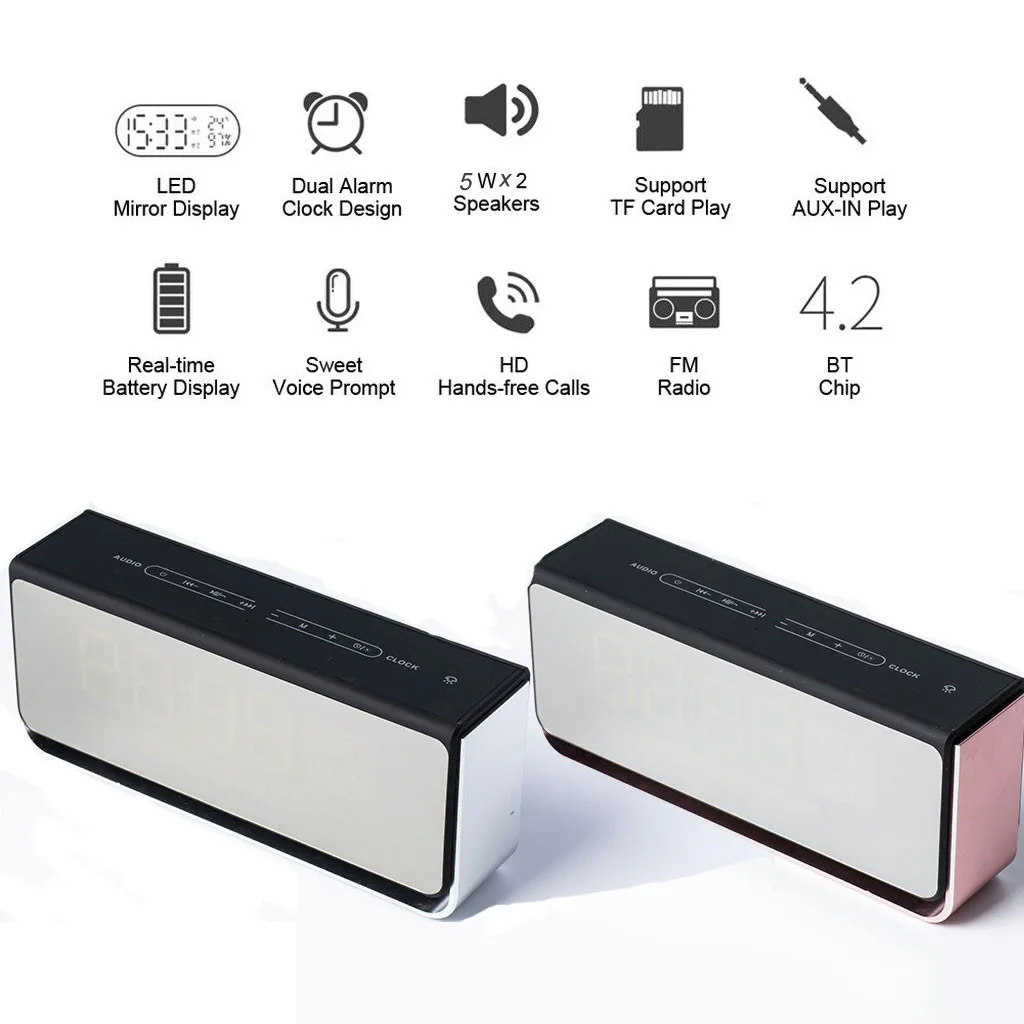 Зеркальный умный Bluetooth-будильник с динамиком беспроводной мобильный компьютер
