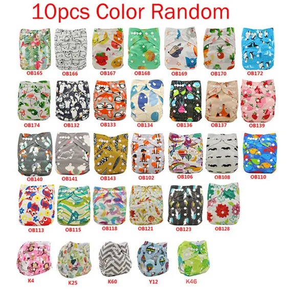 10pcs color random Ohbabyka, детские тканевые подгузники, Мультяшные животные, детский подгузник с карманом, подгузник, чехол для детского душа, подарок, многоразовые подгузники для детей 0-3 лет - Цвет: 10pcs color random