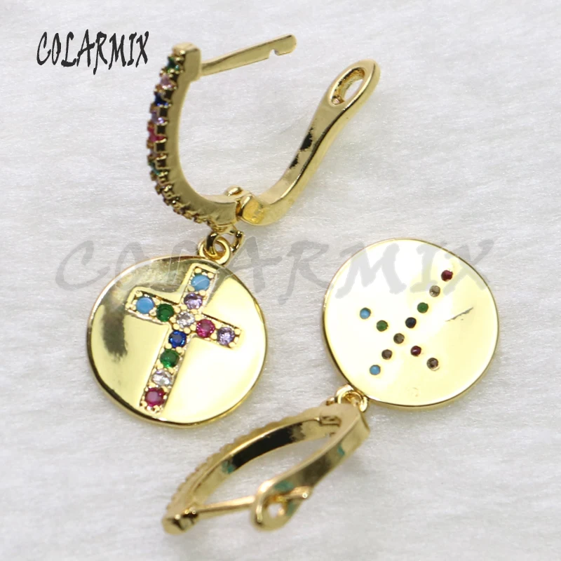 3 Pairs Rainbow color Zircon cute crystal gold earrings jewelry cross shape gift for lady 5467 | Украшения и аксессуары