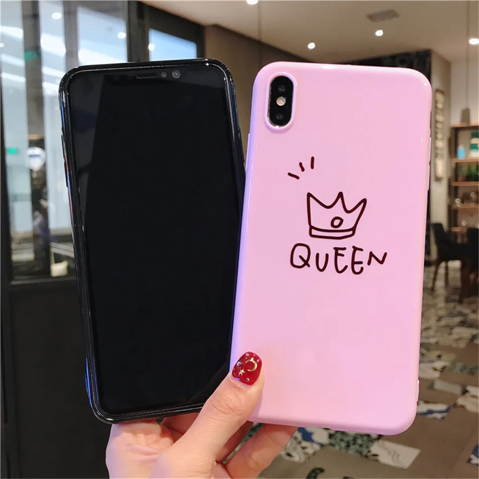 USLION чехол для телефона с мультяшной короной для iPhone 6, 6 s, 7, 8 Plus, мягкие чехлы из ТПУ для iPhone 11 Pro Max, XR, XS, Max, чехол с буквой King, Queen