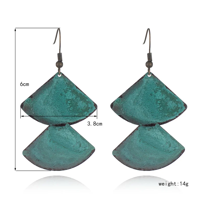 

YUANJUAN Dangle Earrings 2018 Bronze Tribe Sector Geometric Earrings for Women Retro Verdigris Dangle Earrings Dropshipping