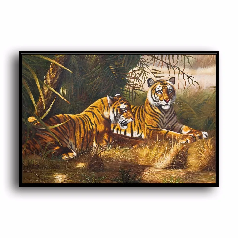 Два тигра травы животных природные пейзажи. HD Печать на холсте украшение дома