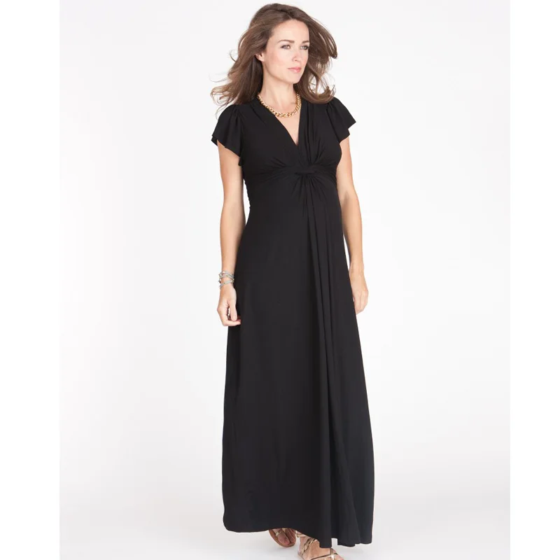 Tencel эластичная для беременных платье с v образным вырезом и коротким рукавом