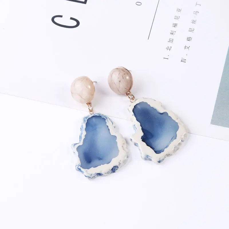 Серьги с кулоном Geode искусственный натуральный срез модные женские серьги из