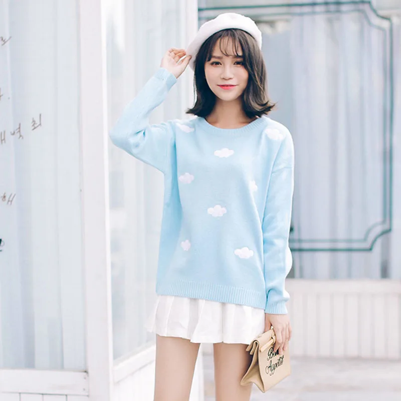 women fashion winter Autumn Clouds sky embroidery sweater candy color pullovers solid loose cashmere ladies knitting | Женская одежда