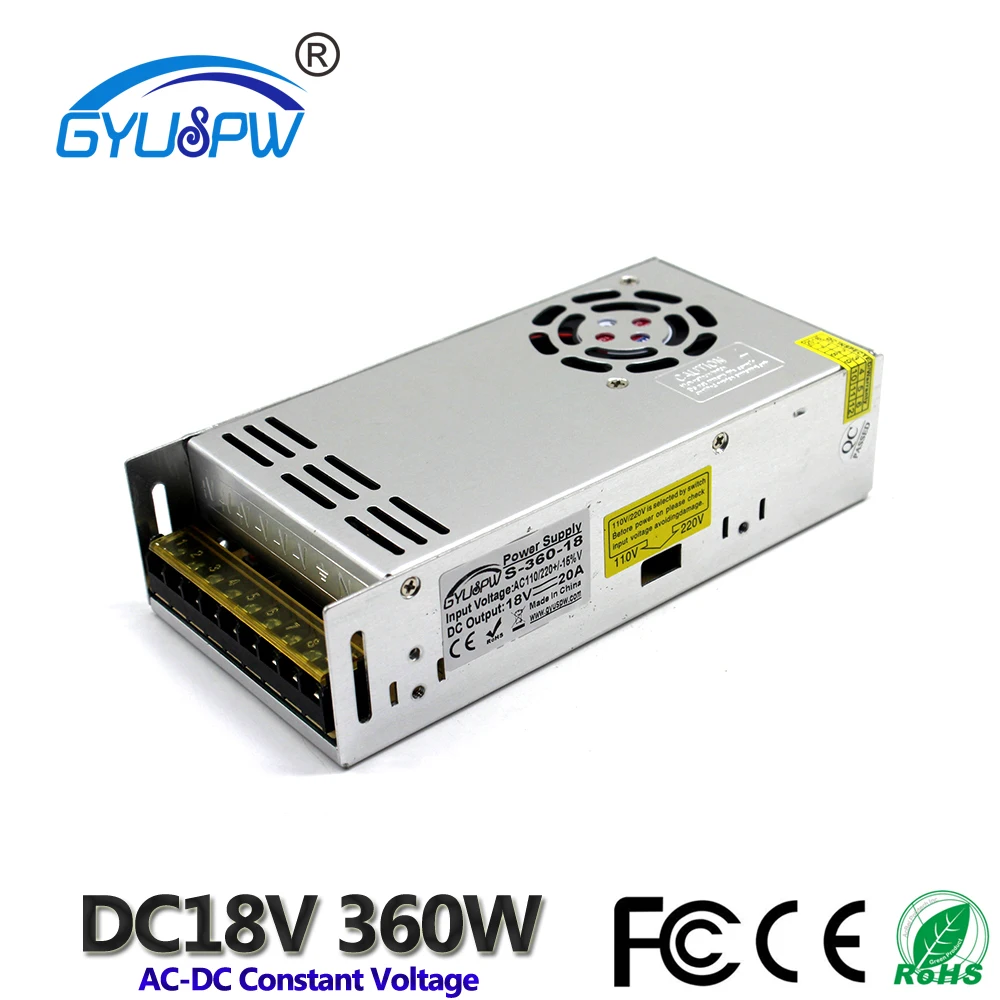 Универсальный dc18V 20A 360W импульсный источник питания AC110V 220V вход в DC 18V выходной для