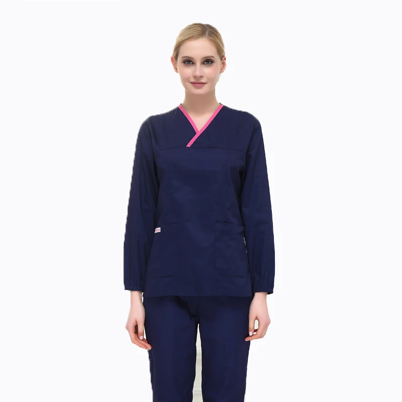 Navy blue Медицинская одежда скраб наборы хирургические халаты доктора медсестры красота униформы стоматология оральная клиника домашнее животное доктор Рабочая одежда - Цвет: Navy blue