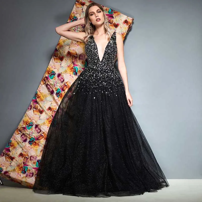 Женское вечернее платье с v образным вырезом без рукавов|Вечерние платья| |