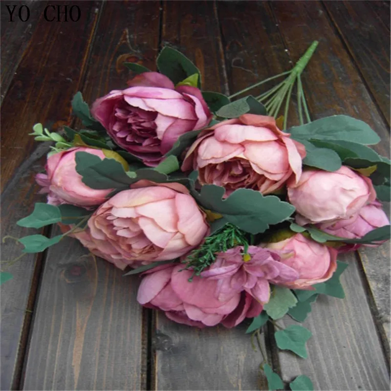 

(12 flower heads)Free shipping 6 color 2014 top sellers New high quality big Artificial Peony bouquet silk flower
