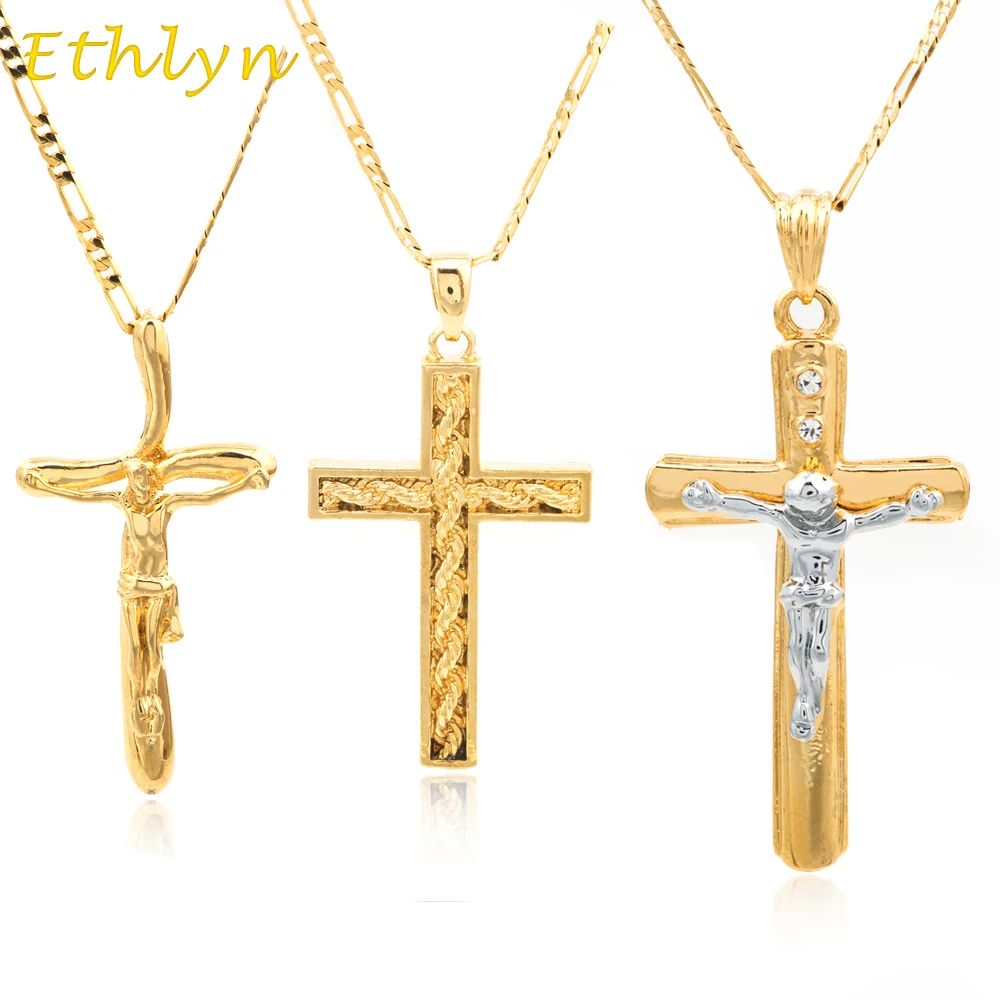 Цепочка с подвеской крестом золотистого цвета P040|crucifix jesus|crucifix cross pendantcrucifix pendant |