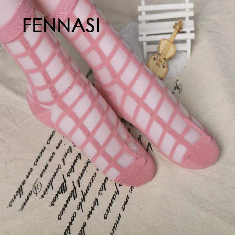FENNASI смешные носки Харадзюку сетчатые женские сексуальные блестящие прозрачные