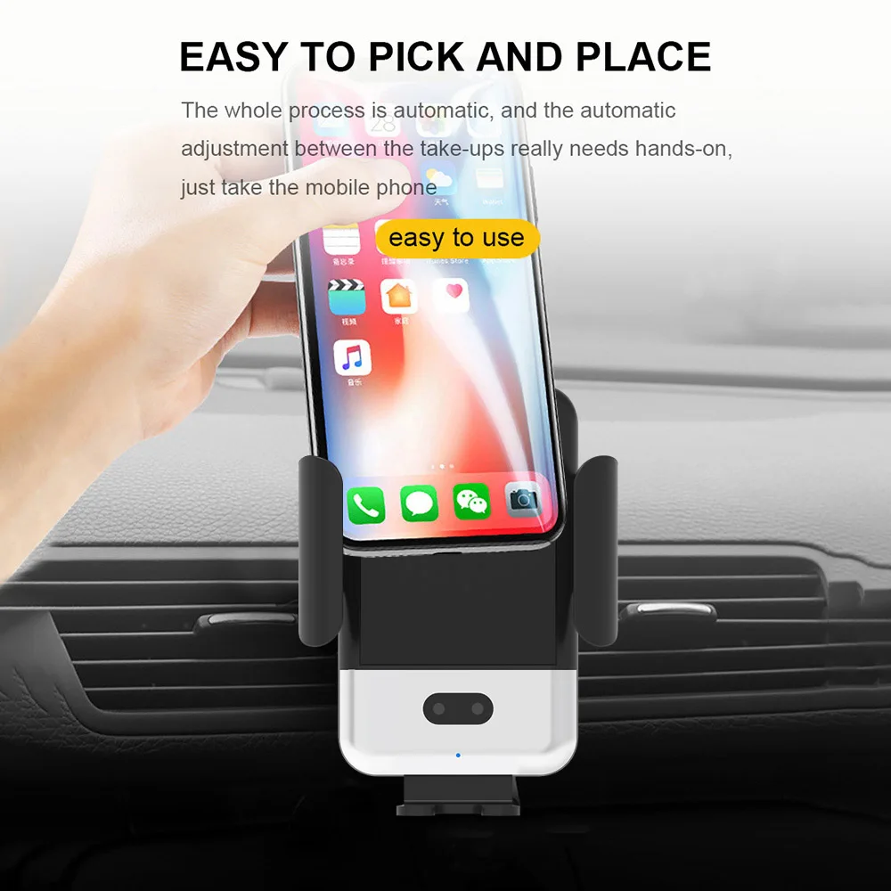 Qi автомобильное беспроводное зарядное устройство для iPhone X XR XS MAX 8 Plus зарядное устройство для мобильного телефона инфракрасная индукция 10 Вт Быстрая зарядка Автомобильный держатель для телефона